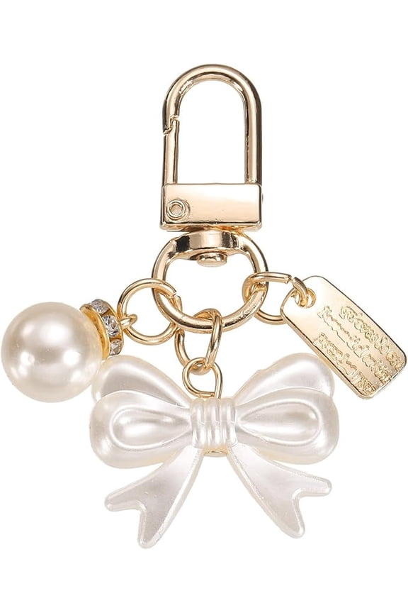 Heart Keychain Charm for Women, Metal Cute Bow Pearl Purse Bag Charm Key chain Accessories Decor for Car Backpack