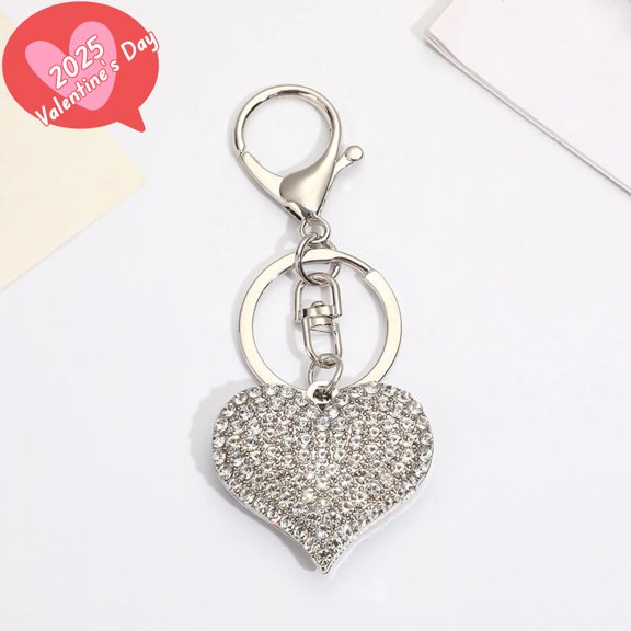 Heart Keychain - Keychains for Women - Crystal Keychain Accessories for Women, Valentine's Day Keychain Charms, Cute Purse Charms for Bags (White)