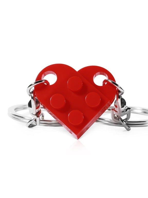 Heart Keychain for Couples Boyfriend Girlfriend Lego Key Chain Valentine's Day Gifts Stuff Presents Red Keychains