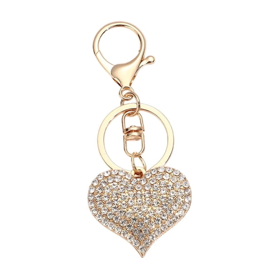 Heart Keychain for Women Valentine's Day Bling Cute Sparkling Key Ring for Car Purse Deco Christmas Gift (Gold)
