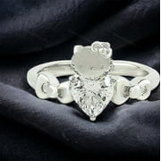 SHREENATHJEWELRY Heart Kitty Inspired Ring 925 Silver Kitty Ring 14K White Gold Hello Kitty Ring Cat Lover Diamond Ring Animal Lover Jewelry Statement Rings