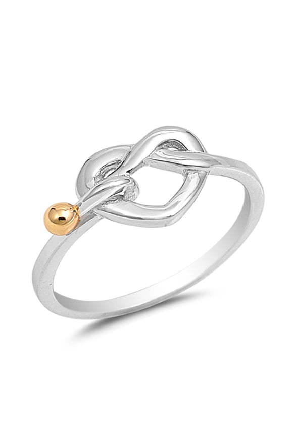 Heart Knot Hook Gold-Tone Promise Ring .925 Sterling Silver Band Jewelry Female Male Unisex Size 8