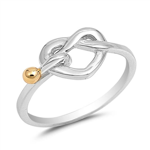 Heart Knot Hook Gold-Tone Promise Ring .925 Sterling Silver Band Jewelry Female Male Unisex Size 9