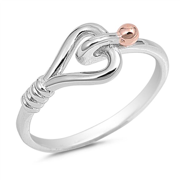 Heart Knot Noose Hook Ring .925 Sterling Silver Band Jewelry Female Male Unisex Size 10