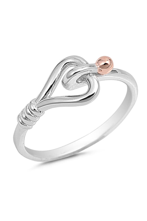 Heart Knot Noose Hook Ring .925 Sterling Silver Band Jewelry Female Male Unisex Size 8