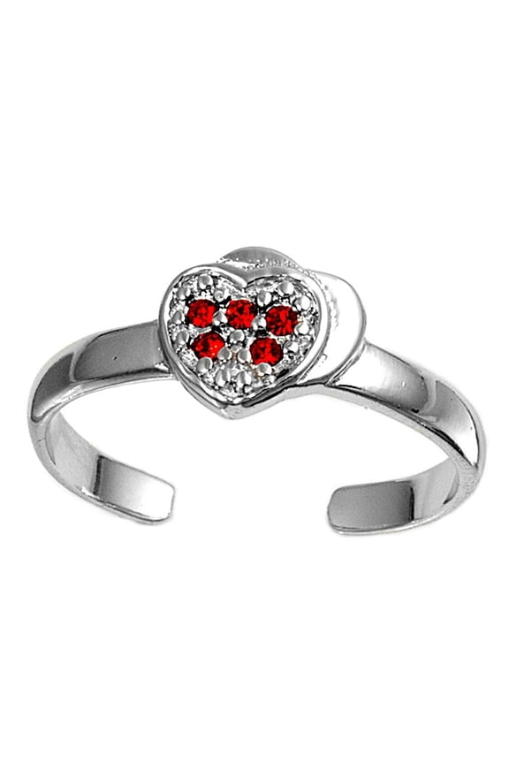 Heart Knuckle/Toe Ring Simulated Ruby Cubic Zirconia Sterling Silver