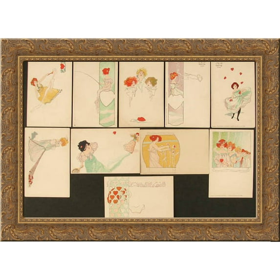 Heart Lady 24x18 Gold Ornate Wood Framed Canvas Art by Raphael Kirchner