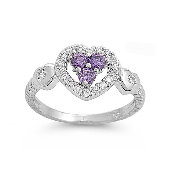 Heart Lavender Cubic Zirconia Ring Sterling Silver 925