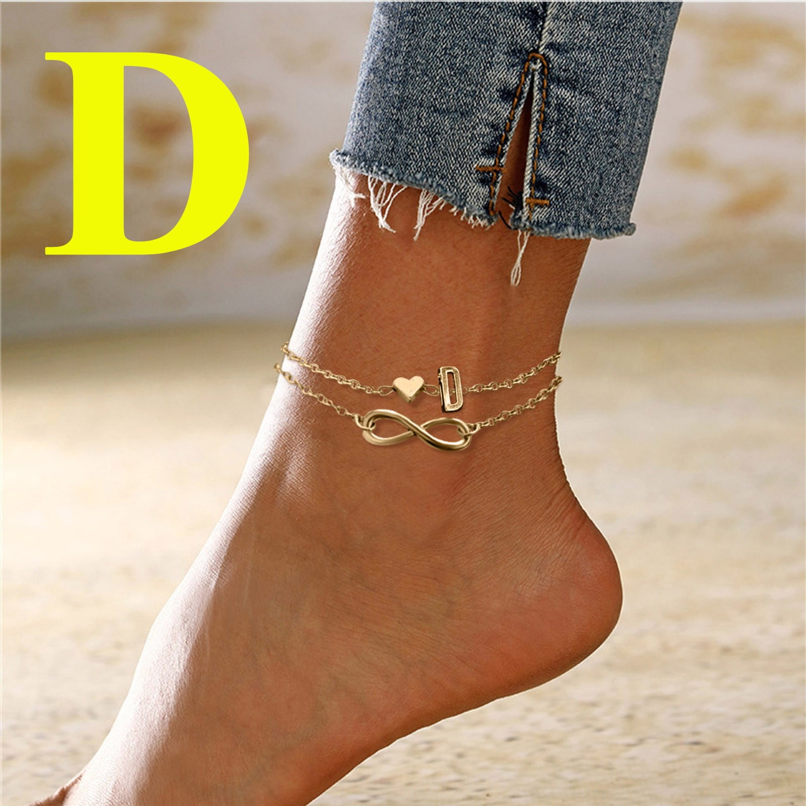 Heart Layer Anklet Female Bracelets Letters Letters Chain Double