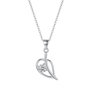Heart Leaf Solitaire Crystal Pendant Necklace for Women, Elegant Silver Chain Necklace with Sparkling Stone, Romantic Gift Jewelry