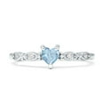 thumbnail image 1 of Heart Leaf Vintage Promise Ring Aquamarine Cubic Zirconia White Tone 925 Sterling Silver, Size 6, 1 of 7