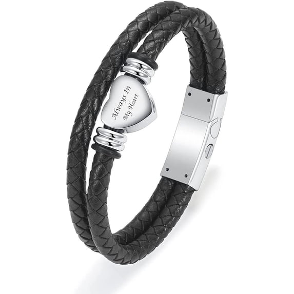 Heart Leather Cremation Jewelry Urn Bracelet for Ashes for Women, Stainless Steel Heart Urn Cuff Bracelet Cremation Keepsake Jewelry for Ashes