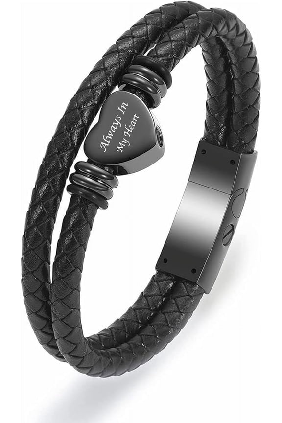 Heart Leather Cremation Jewelry Urn Bracelet for Ashes for Women, Stainless Steel Heart Urn Cuff Bracelet Cremation Keepsake Jewelry for Ashes