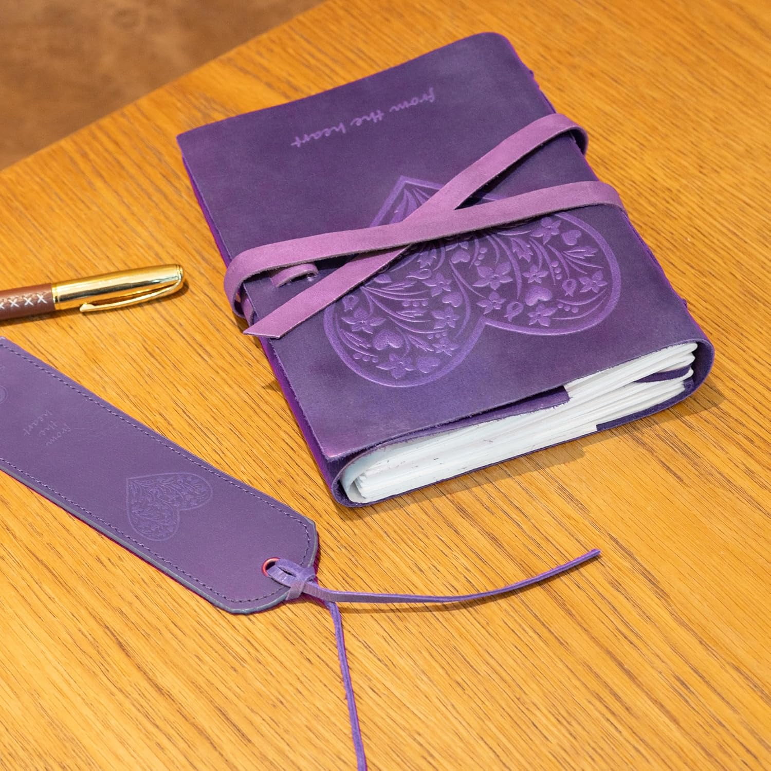 Heart Leather Journal Gift Set with Bookmark & Pen,  Writing Notebook for Women