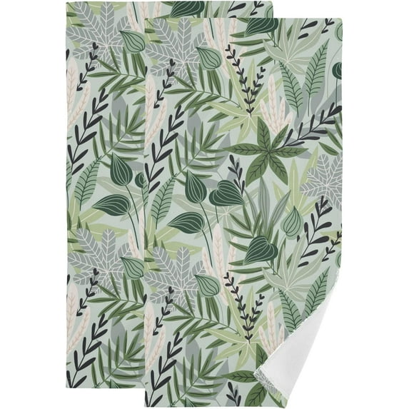 Heart Leave Hand Towels 2 PCS, Green Kitchen Towel Ultra Soft and Highly Absorbent,Decorative Fingertip Face Towel for Bathroom Hotel, 28.3"x14.4"