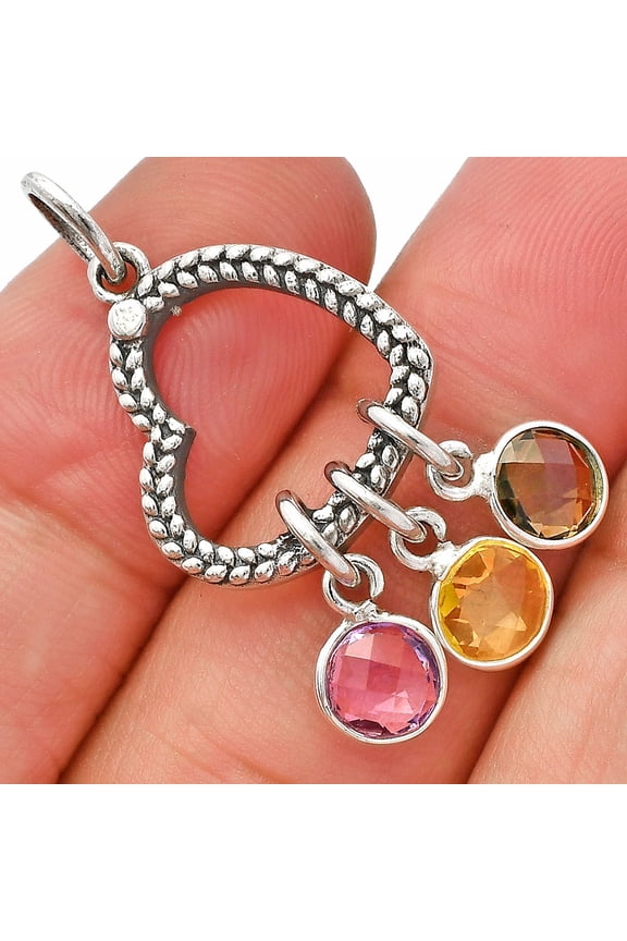 Heart - Lemon Quartz, Amethyst & Smoky Quartz 925 Silver Pendant Jewelry P-1731 SDP147813
