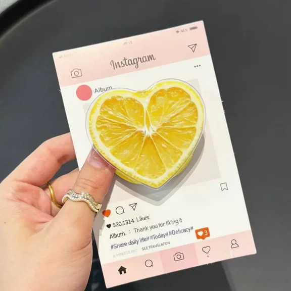 Heart Lemon Slice MagSafe Phone Grip Cute Citrus Magnetic Pop Socket Kickstand for iPhone, Summer Aesthetic Accessory