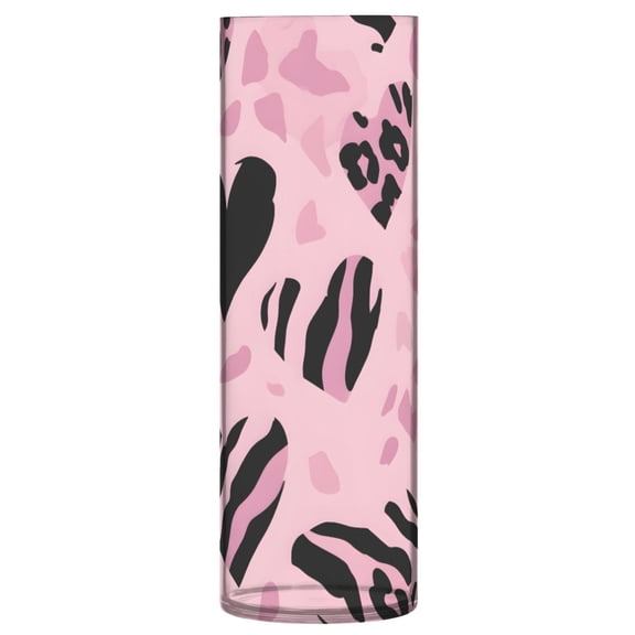 Heart Leopard Print Pattern Vase Flower Vase Clear Unbreakable Plastic Tall Decorative 11.8in