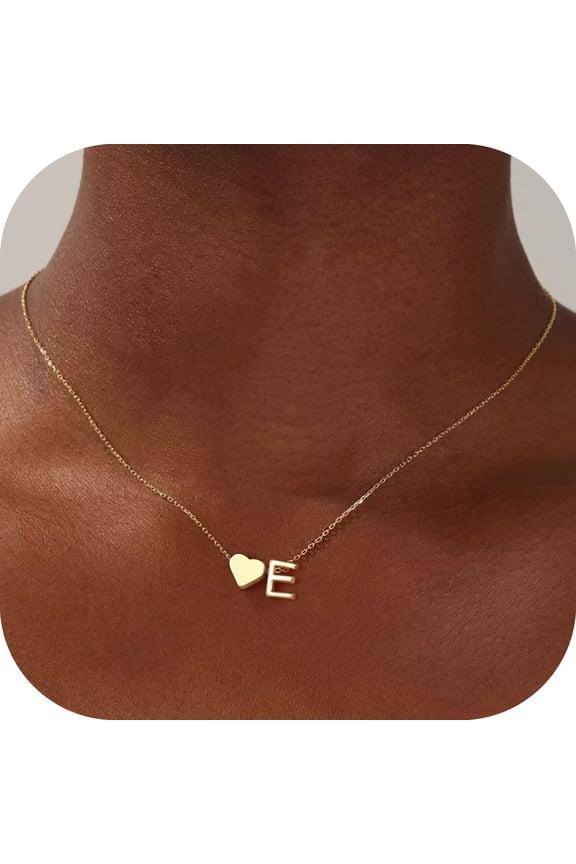 14K Gold Plated Dainty Heart Necklace for Women Bubble Tiny Initial A-Z Costume Jewelry Trend Personalized Jewelry Birthday Gifts for Women Teen Girls Her