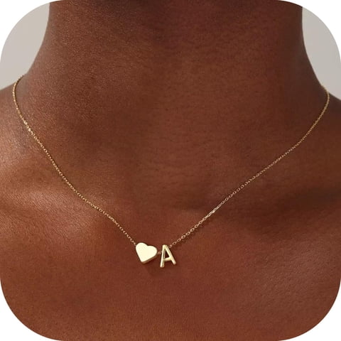Turandoss 14K Gold Plated Dainty Heart Necklace for Women Bubble Tiny Initial A-Z Jewelry Trend Personalized Teacher Appreciation Mothers Day Graduation Gifts for Her Mom Kids Teen Girls Wife Ideas