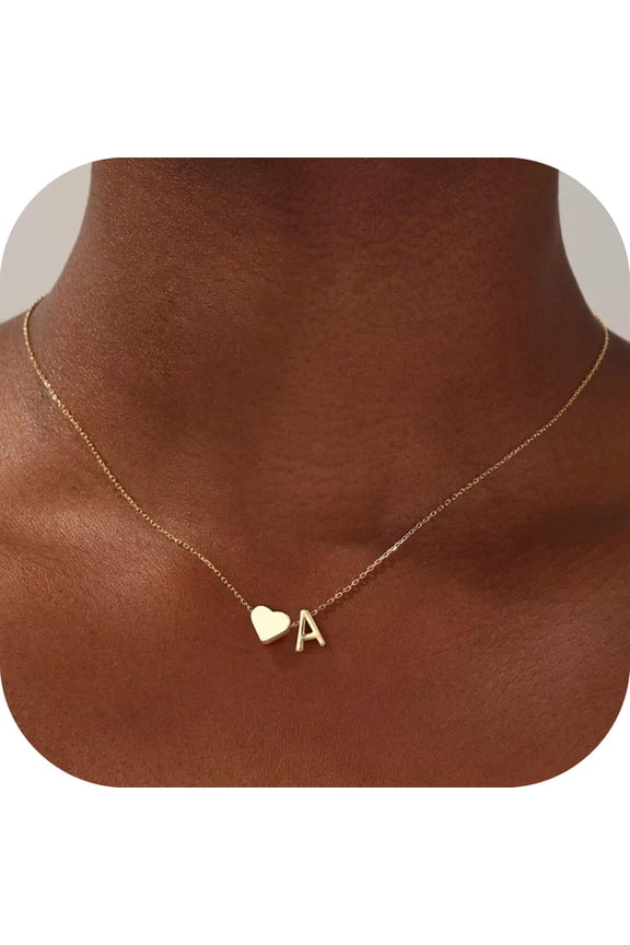 14K Gold Plated Dainty Heart Necklace for Women Bubble Tiny Initial A- Z Jewelry Trend Personalized Birthday Valentines Day Gifts for Her Kid Women Teen Girls