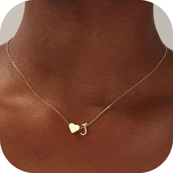 Turandoss 14K Gold Plated Dainty Heart Necklace for Women Bubble Tiny Letter A-Z Jewelry Trend Personalized Birthday Gifts for Women Teen Girls Kids