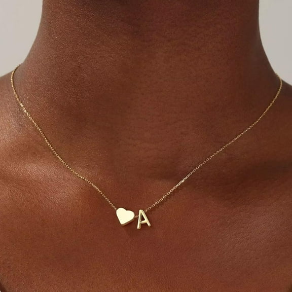 Turandoss 14K Gold Plated Dainty Heart Necklace for Women Bubble Tiny Initial A- Z Jewelry Trend Personalized Valentines Day Birthday Gifts for Women Teen Girls