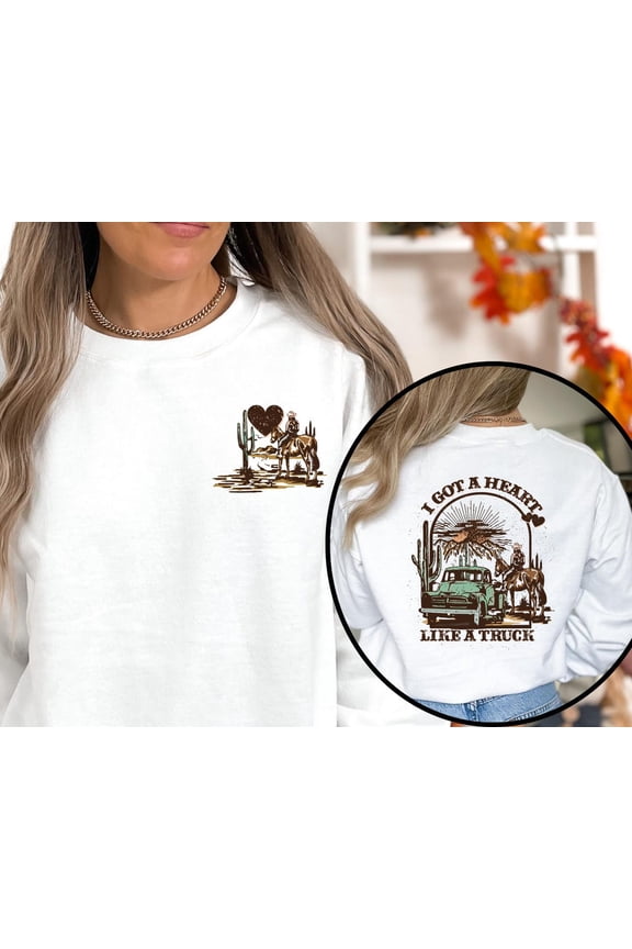 Heart Like a Truck SweatshirtWestern Cowboy Sunset Graphic Hooodie TSHIRT All Size S-5XL