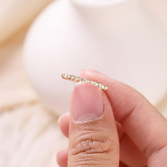 Heart Line Minimalist Ring, Tiny Hear Love Band, gold plated silver ring, Stacking Dainty , Multi Heart Ring, Bridal Ring, Gift For Her