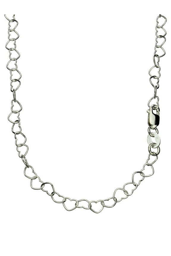 Heart Link Sterling Silver Nickel Free Chain Necklace Italy Adjustable, 18 - 20"
