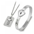 thumbnail image 1 of Heart Lock Bracelet and Key Necklace Set, Titanium and Stainless Steel Concentric Lock Couple Necklace & Bracelet for His & Hers Love Heart Key Lock Jewelry Matching, 1 of 7