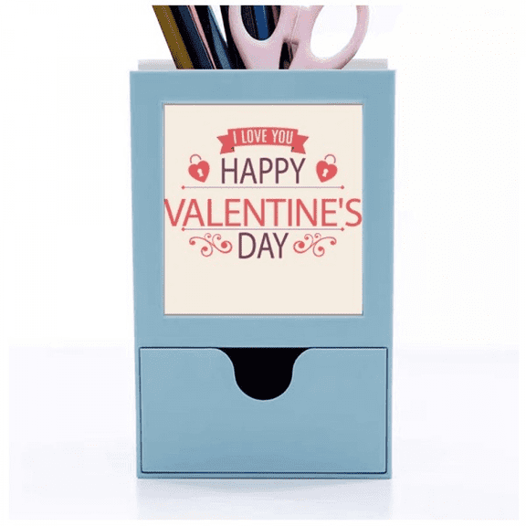 Heart Lock Happy Valentine's Day Love Desk Supplies Organizer Pen Holder Card