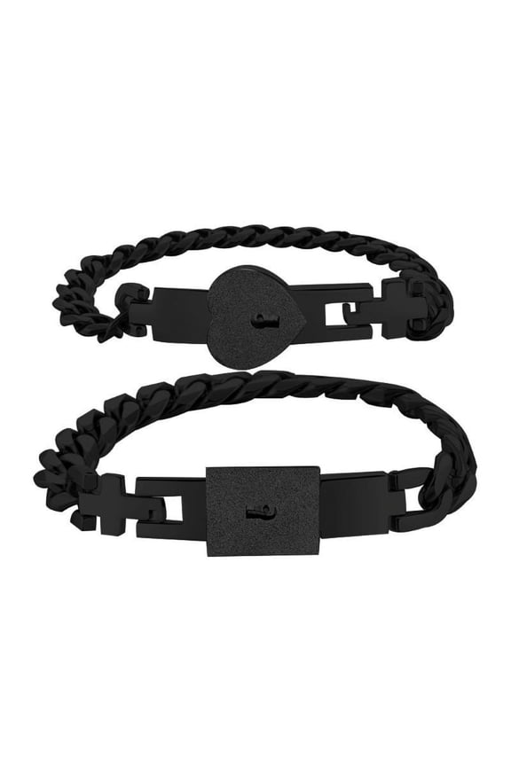 Heart Lock & Key Couple Bracelets - Matching Bangle Set - Jewelry Gift Box