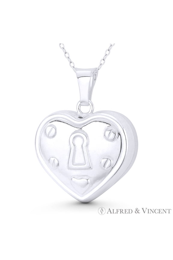 Heart Lock Love Charm Reversible 3D 34x27mm (1.3x1.1in) Pendant in .925 Sterling Silver