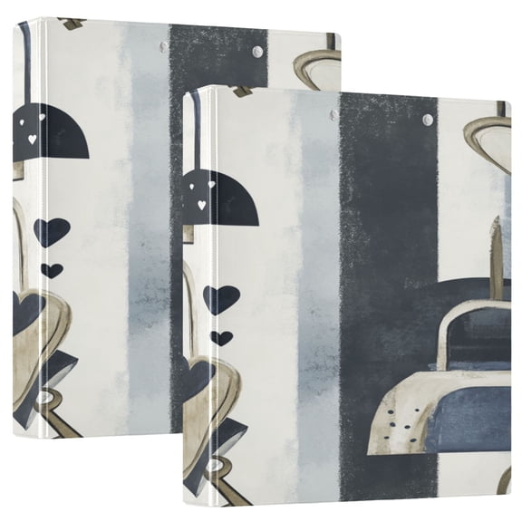 Heart Lock Pattern 12.4x10.6in PVC Round Ring Binder, D-Ring 3-Hole, Metal Clip, 200 Sheets