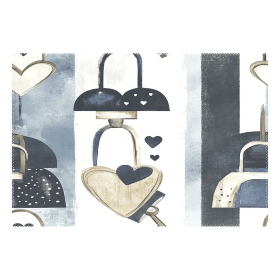 Heart Lock Pattern 12x18in Heat-Resistant Non-Slip Place Mat, Durable and Wrinkle-Resistant