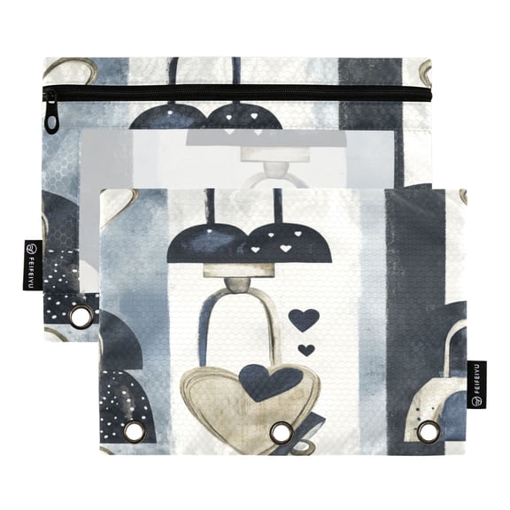 Heart Lock Pattern 9.8x7.1in Water Resistant Binder Pouch, 3-Ring Compatible, Transparent Front