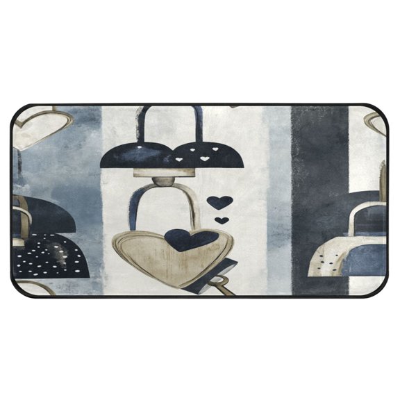 Heart Lock Pattern Non Slip Long Door Mat 39''x20'' Soft, Absorbent, for Kitchen, Bathroom, and Bedroom