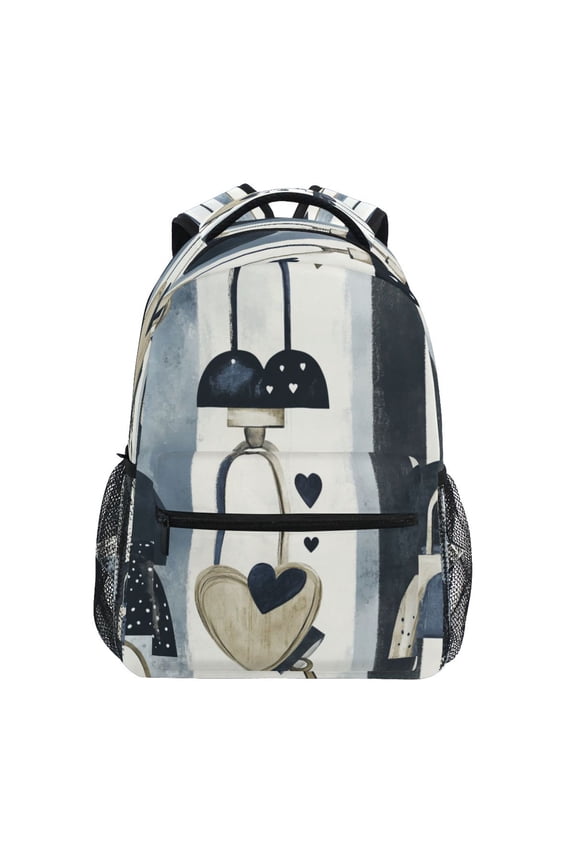 Heart Lock Pattern Stylish Large Backpack 15L Self-Standing Durable Twill for School, Office and Travel Use