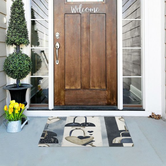 Heart Lock Pattern Versatile Absorbent Door Mat, Non-Slip, Easy to Clean 32''x20''