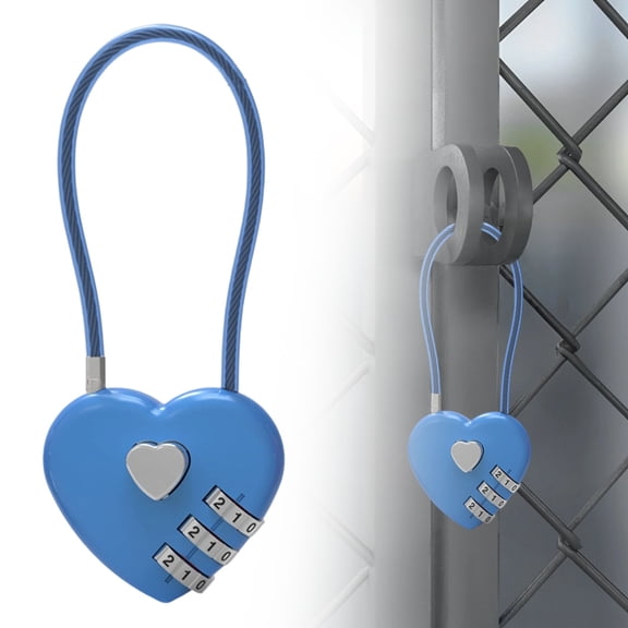 Heart Lock,UP Security Small Combination Lock for Locker,Cable Lock with Code,Pink Padlock Combination,for Luggage,Suitcase,Gym Locker,Backpack Zipper,Cabinet,Box,Fence Gate,Travel(Blue)