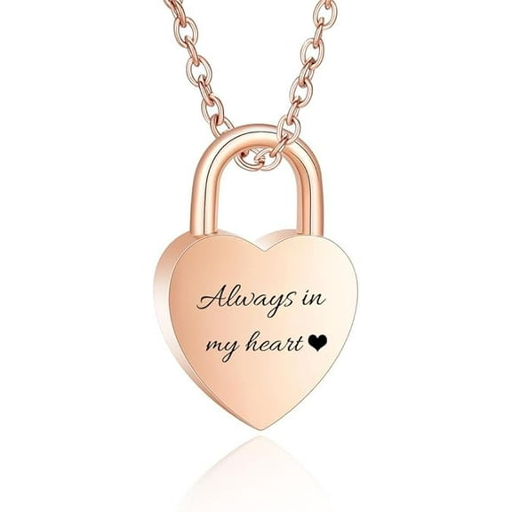 Heart Lock Urn Necklace for Ashes - Always in My Heart -Urn Pendant Cremation Necklace Stainless Steel Ashes Jewelry for Human / Pet