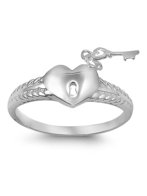 Heart Lock and Key Purity Promise Ring .925 Sterling Silver Band Jewelry Female Male Unisex Size 5