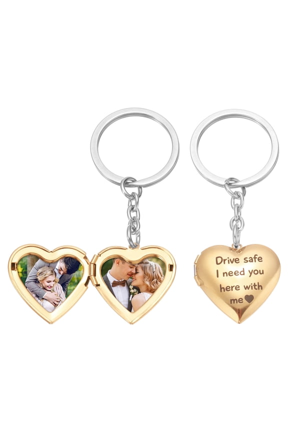 Heart Locket Keychain for Women, Rose Gold Stainless Steel Photo Keychain