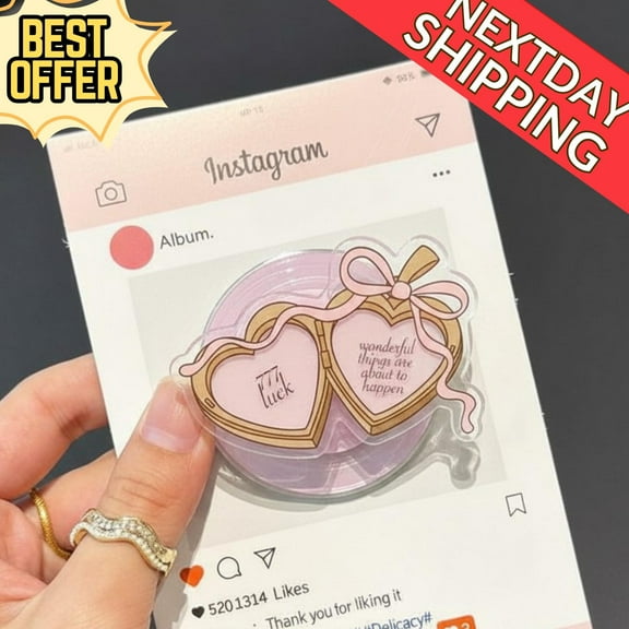 Heart Locket Magnetic Phone Grip  Cute Pink 777 Lucky Quote GripTok, Aesthetic Holder, Cute Magsafe , Wonderful Gift for Lovers H8