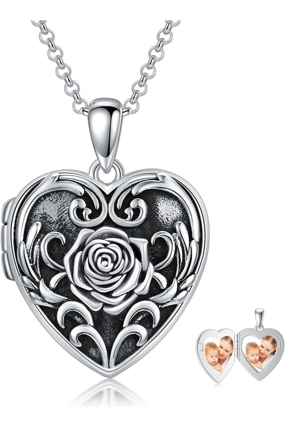 Heart Locket Necklace 925 Sterling Silver Personalized Picture Locket Pendant Birthday Christmas Jewelry Memorial Gifts for Women