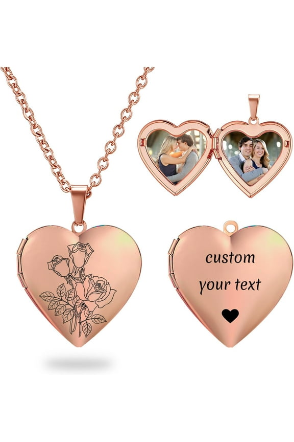 Heart Locket Necklace That Holds Pictures Silver Locket Necklace Custom Photo Lockets For Women Personalized Birth Flower Necklace For Women[o7367]