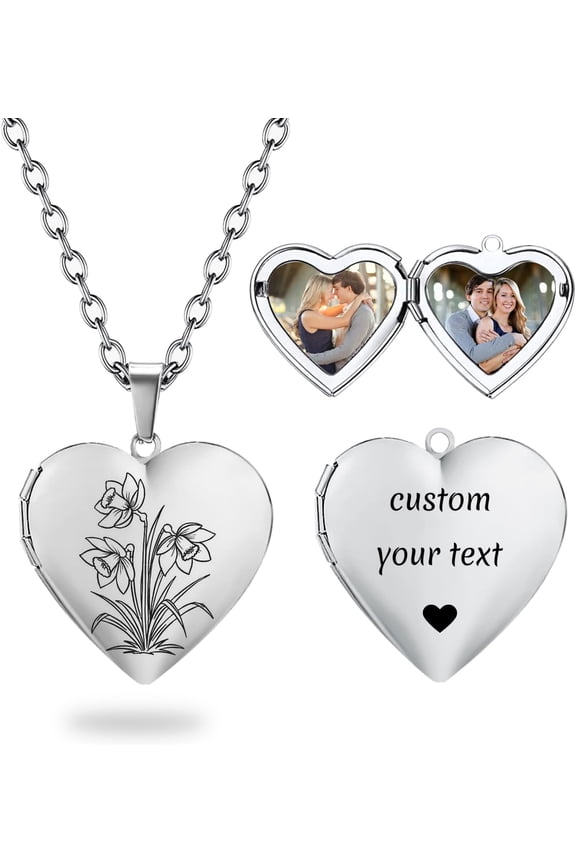 Heart Locket Necklace That Holds Pictures Silver Locket Necklace Custom Photo Lockets For Women Personalized Birth Flower Necklace For Women[o7370]