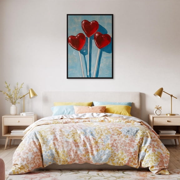 Heart Lollipop Art Red Candy Pop With Blue Background Sweet Modern Wall Decor Kitchen Or Playful Interiors Design1 Unframed Paper Print