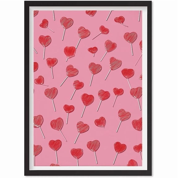 Heart Lollipop Print, Cute Valentine'S Decor, Heart Candy Wall Art, Trendy Red, Matte Canvas Stretched, Posters for Room Bedroom Living Room Bathroom Wall Decor, Posters & Art Prints, Gift.